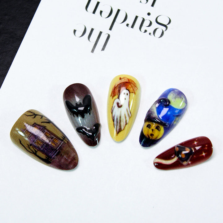 Halloween Art Nail Set with Creative Ghost, Pumpkin, and Animal Designs Stornfield