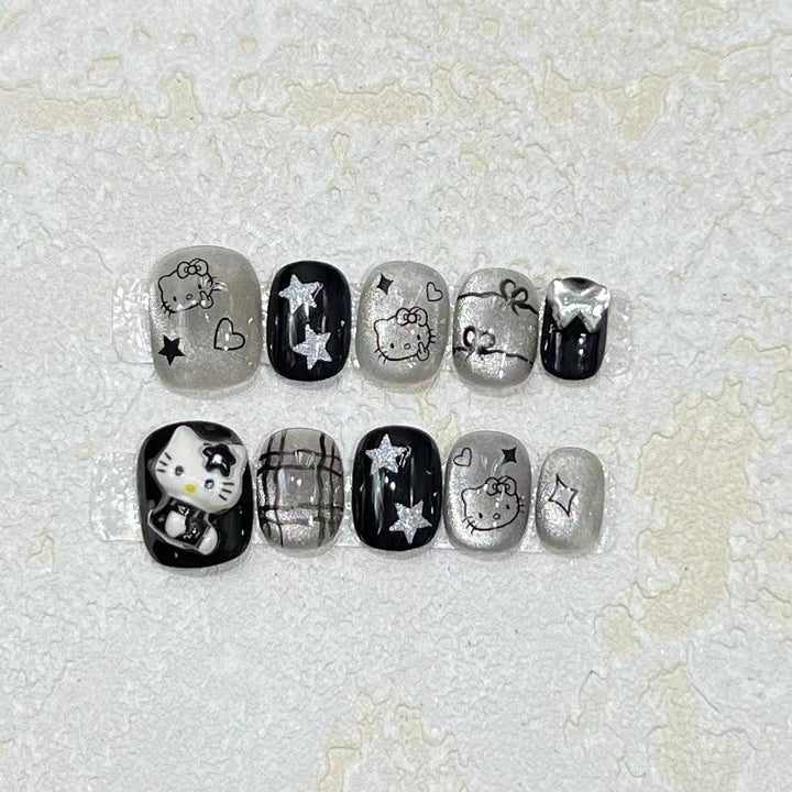 Fun and Whimsical Press-On Nail Set with Cartoon Accents Stornfield