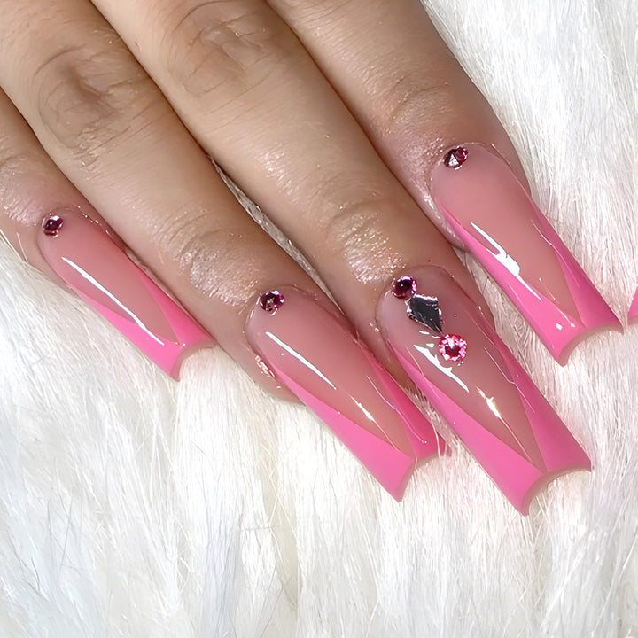 Long Stiletto Press-On Nails with Rhinestone and Glossy Finish Stornfield