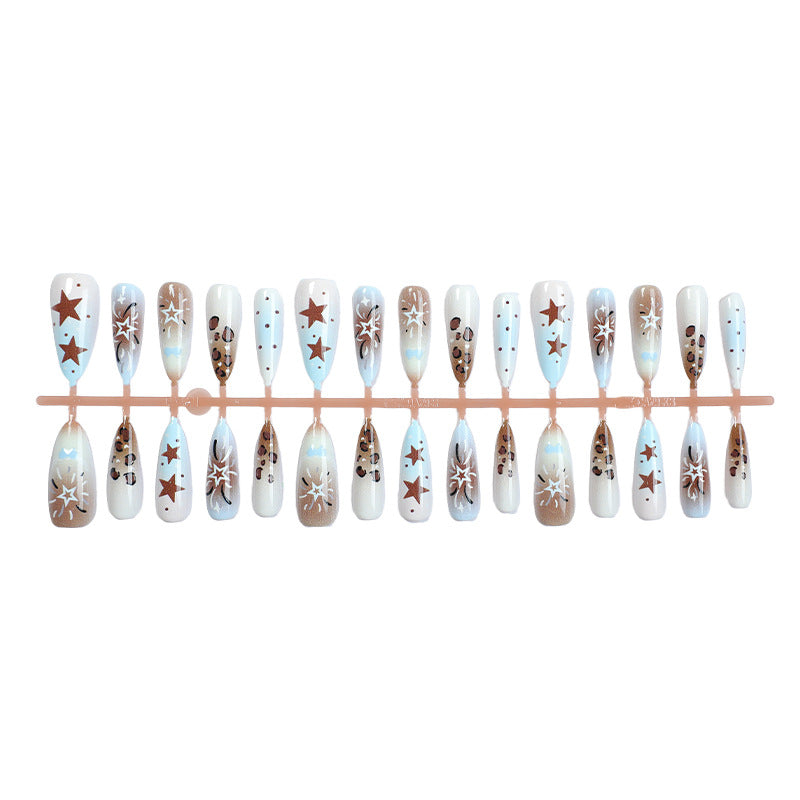 Artistic Stiletto Press-On Nail Art Set with Star and Leopard Accents Stornfield
