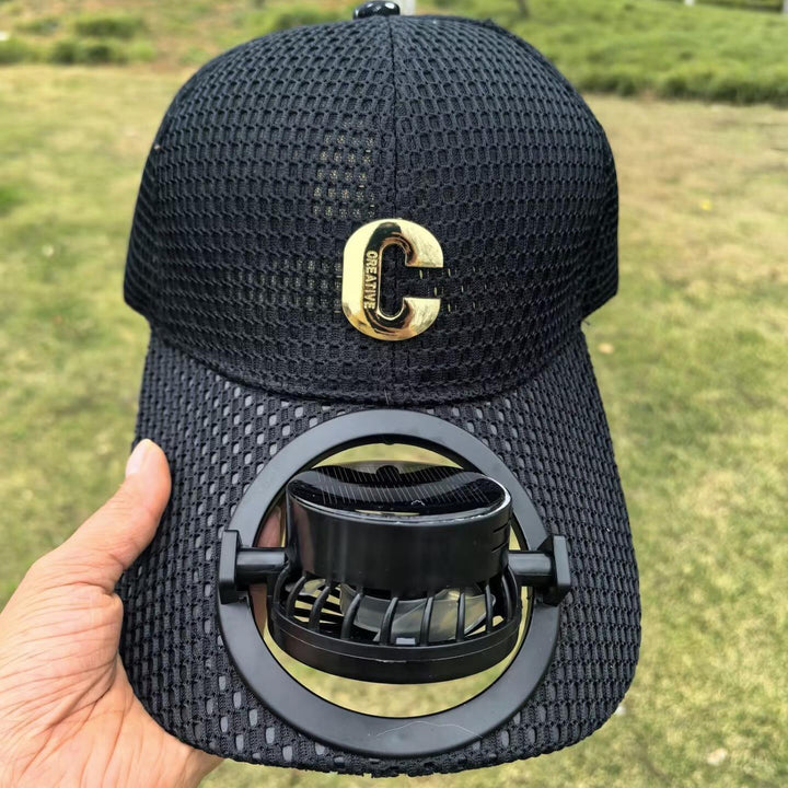Breathable baseball cap with rechargeable fan in the visor and mesh insert Stornfield