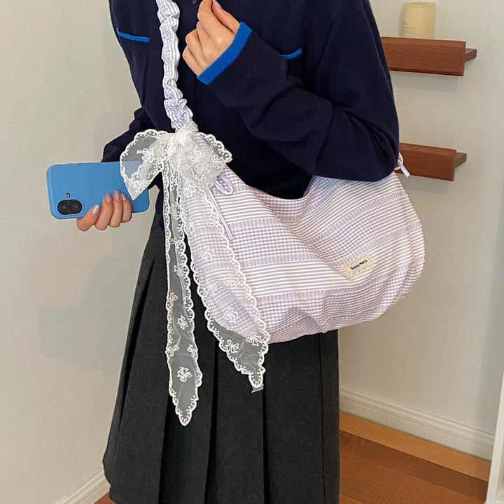 Ruffled Striped Shoulder Bag