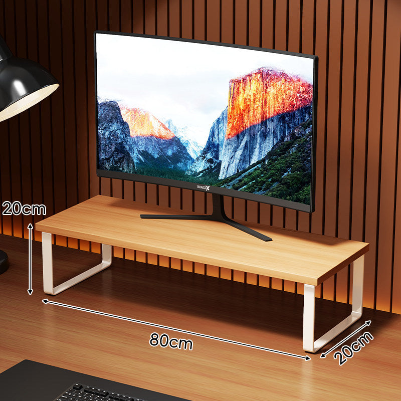 Elevated Wooden-Top Metal Monitor Stand with Under-Storage Shelf