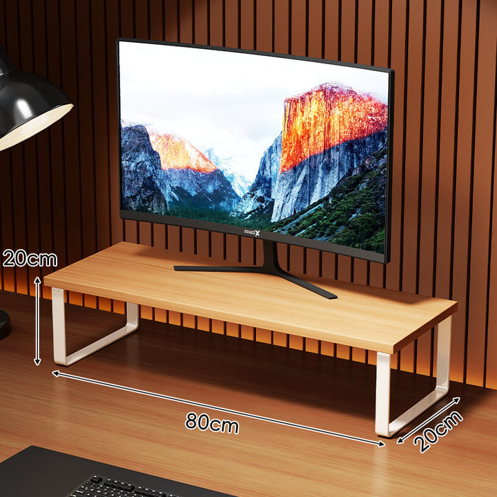 Elevated Wooden-Top Metal Monitor Stand with Under-Storage Shelf