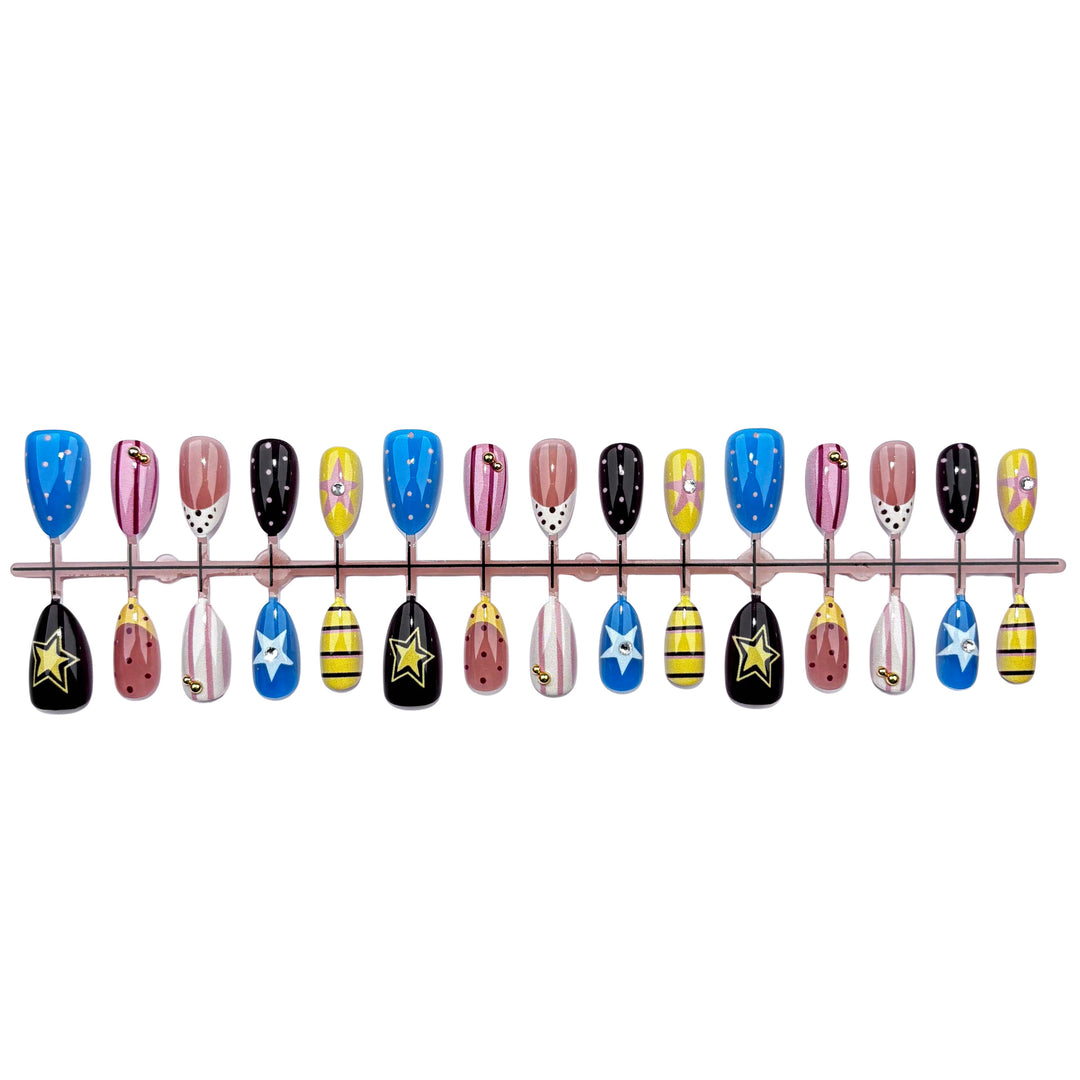Artistic Press-On Nail Art Set with Fun Designs