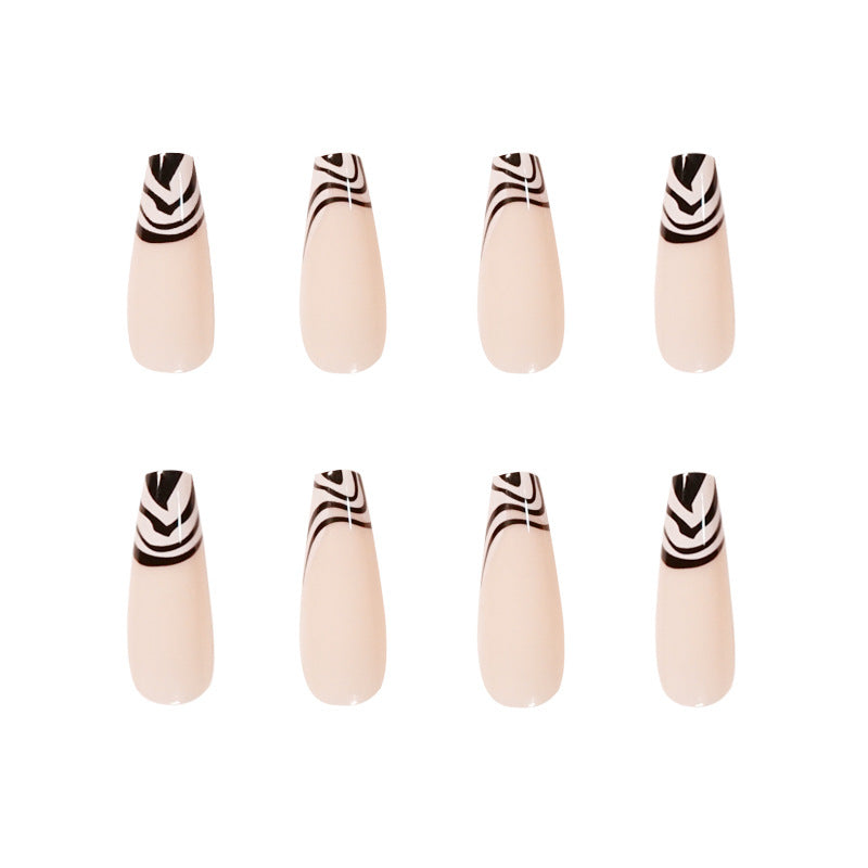 Artful Nail Extensions with Elegant Black-White Pattern Stornfield