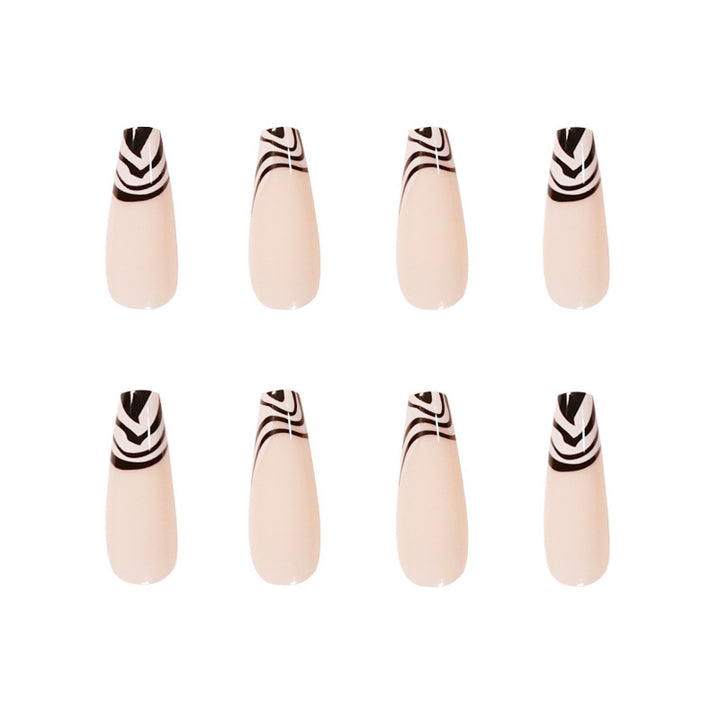 Artful Nail Extensions with Elegant Black-White Pattern Stornfield