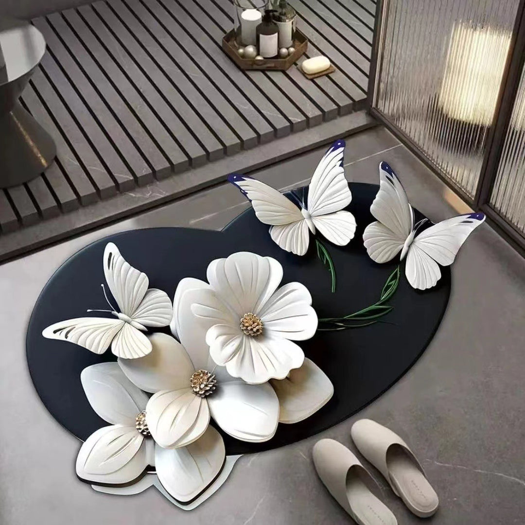 Elegant Butterfly Floral Bath Mat