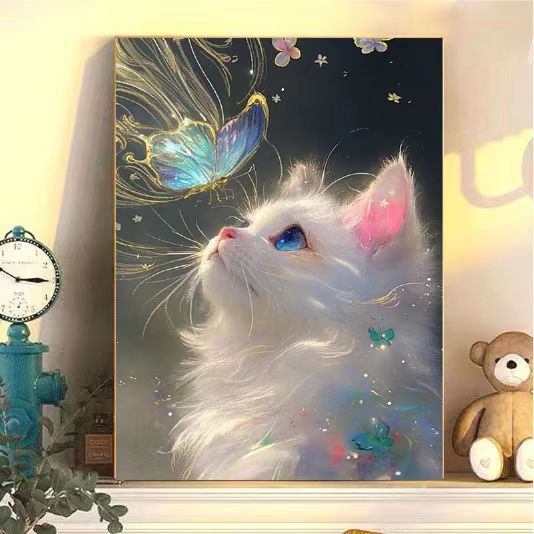 Enchanting Cat and Butterfly Art Print Stornfield