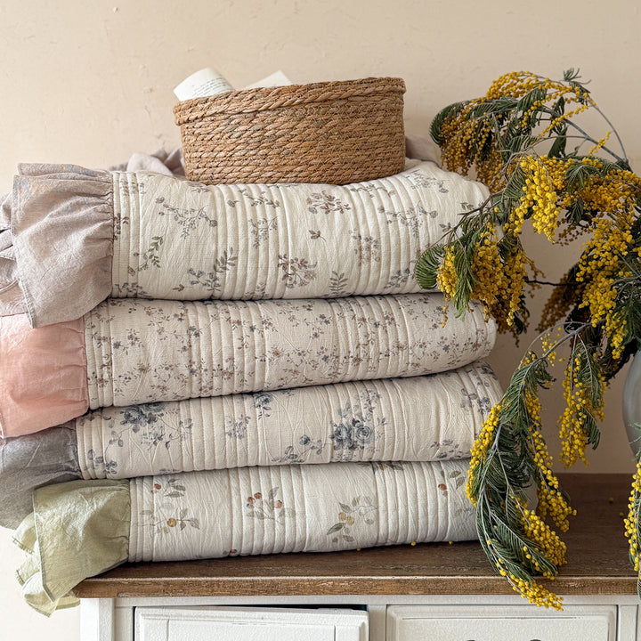 Quilted Floral-Print Cotton Ruffle Bedspread Set