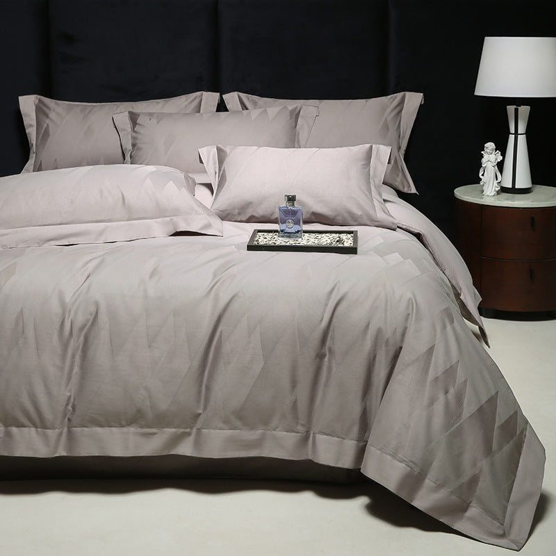 Luxury Jacquard Diamond-Textured Cotton Sateen Duvet Cover Set with Envelope Pillow Shams