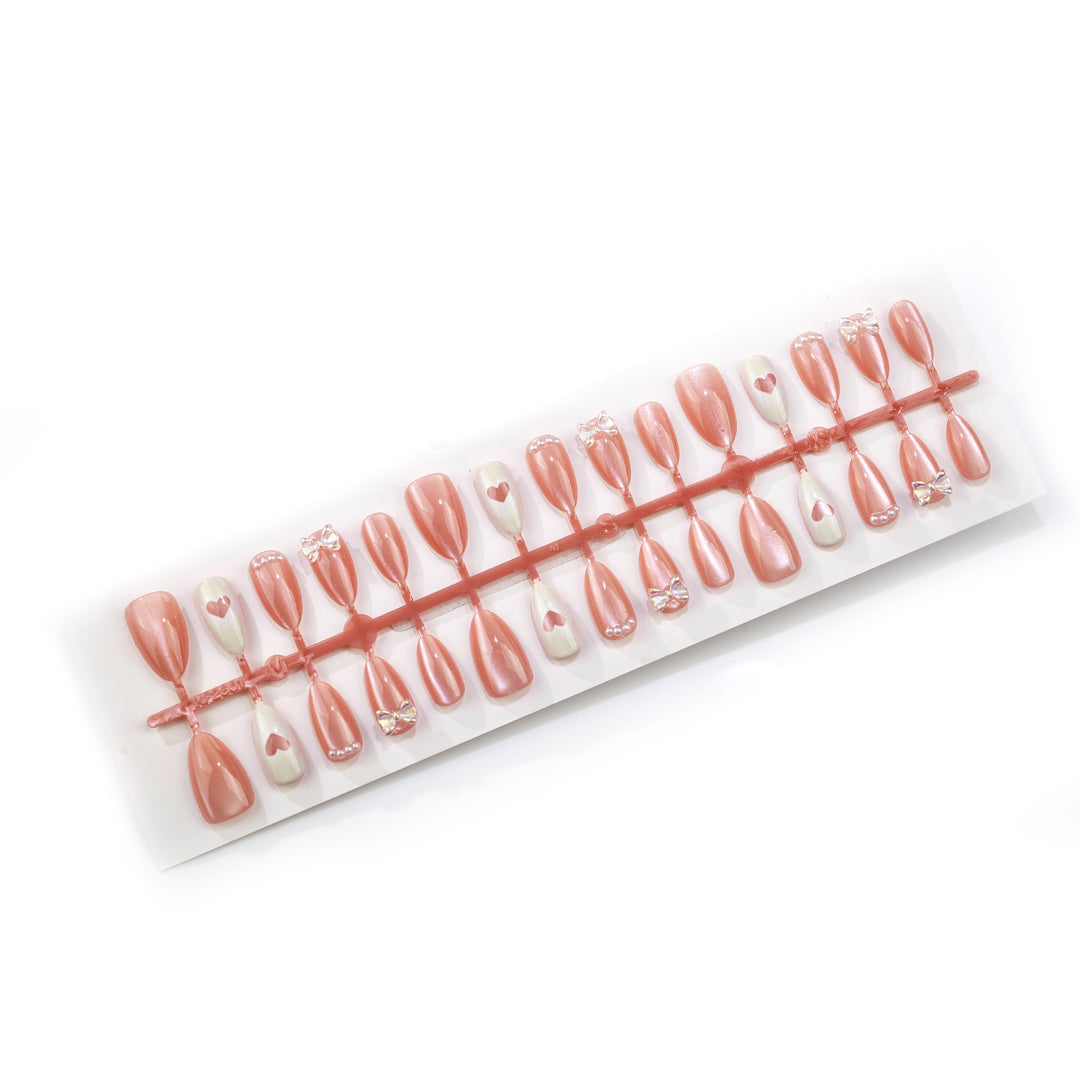 Decorative Press-On Nail Art Set with Heart and Bow Embellishments Stornfield