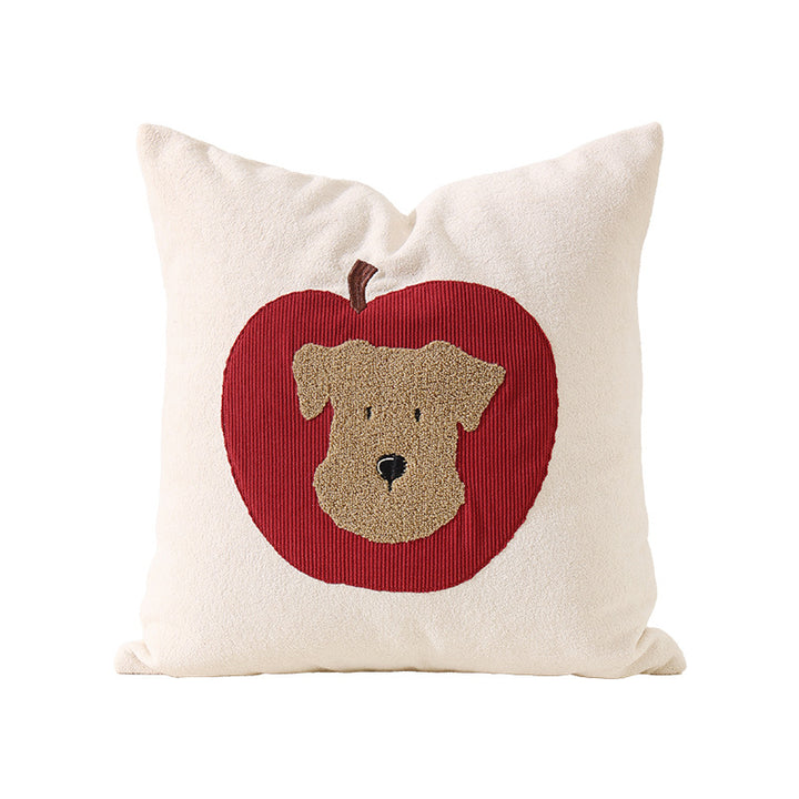 Decorative pillow with embroidered dog apple motif and soft terry cover Stornfield