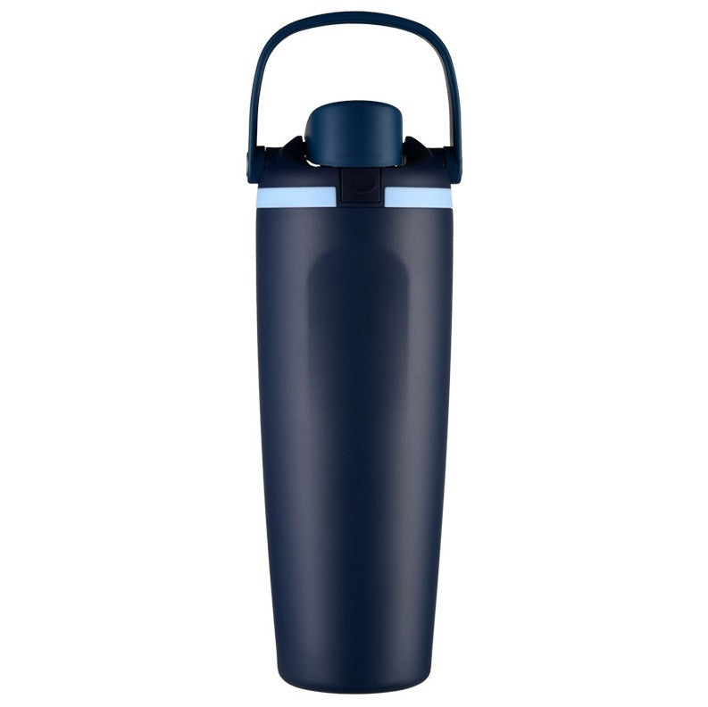 Unisex double-walled vacuum drinking bottle made of stainless steel with one-handed click closure and carrying handle Stornfield