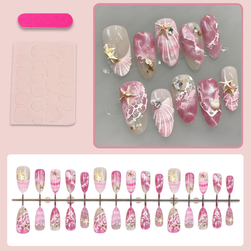 Artificial nail set with maritime shell and star pattern Stornfield