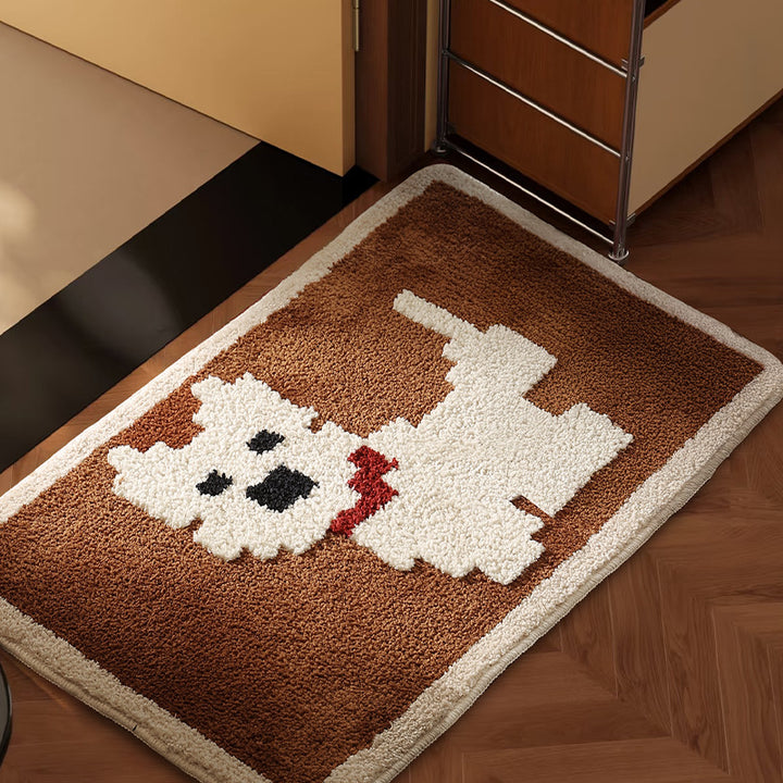 Bath mat with hand-tufted dog motif and slip-resistant latex backing Stornfield