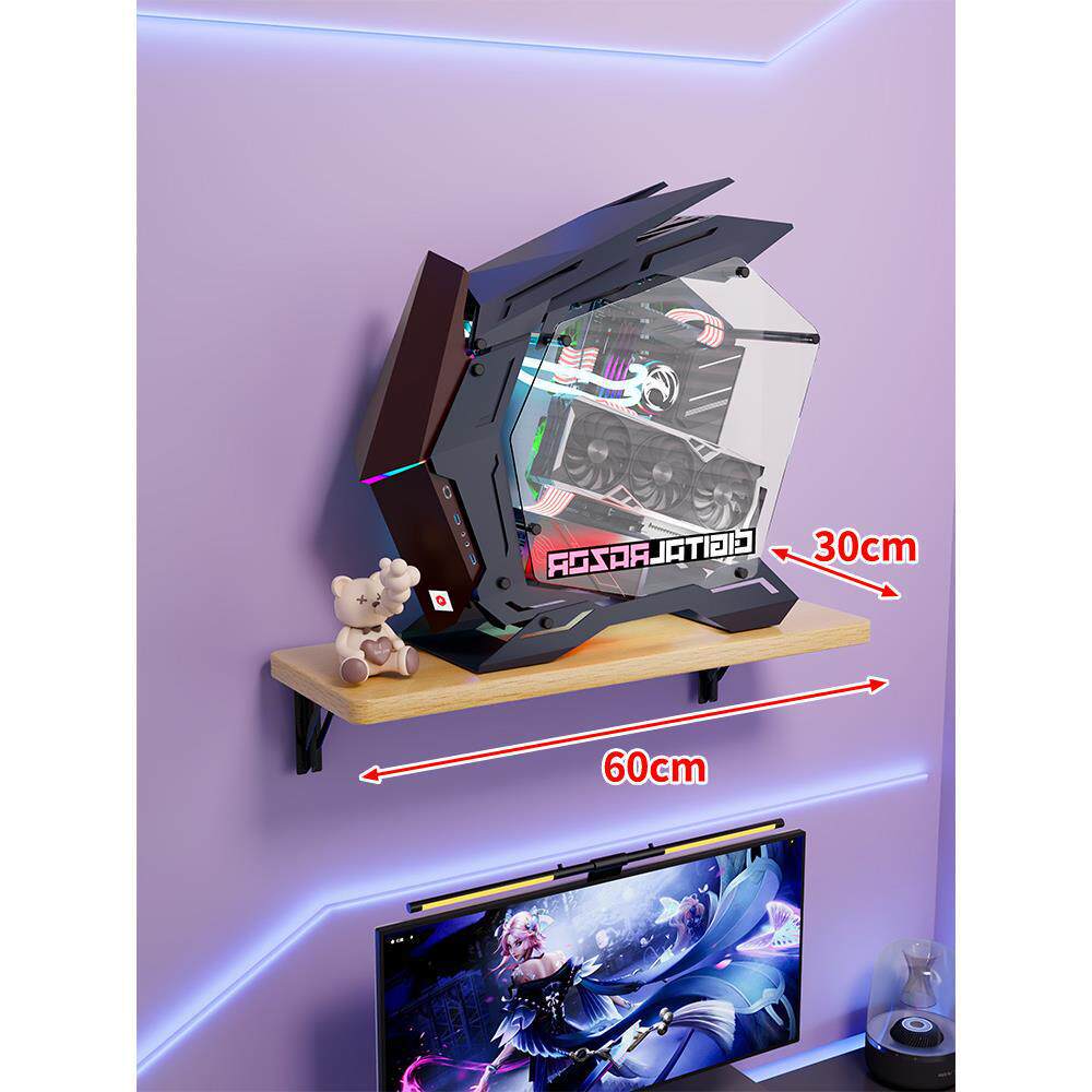 Wall-Mount Floating Shelf for Mid-Tower Gaming PC with Reinforced Brackets