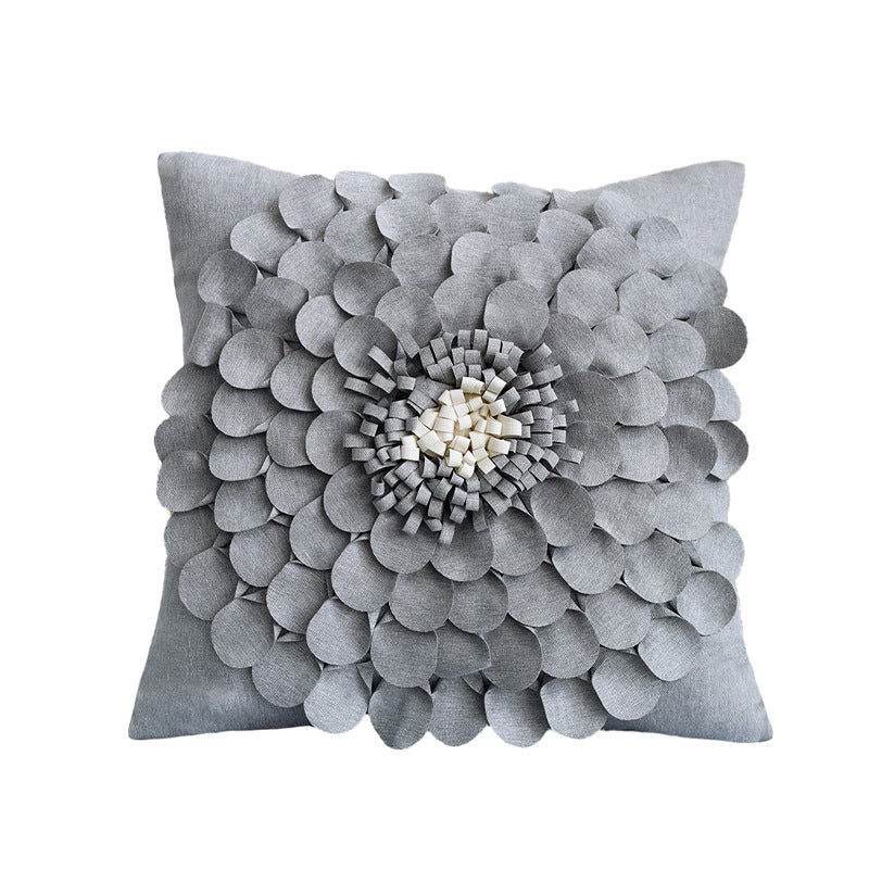 Square decorative cushion cover with 3D flower appliqué made of cotton-linen blend Stornfield