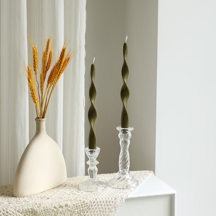 Hand-Poured Sculptural Wave Taper Candle Set with Crystal Glass Holders