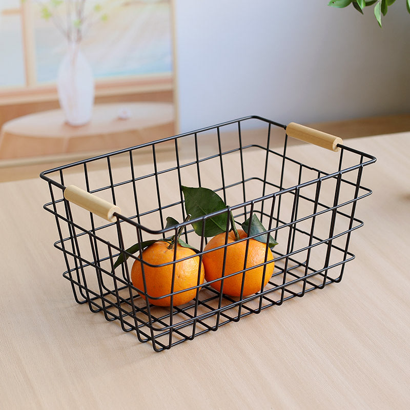 Unisex Wire Storage Basket with Ergonomic Wooden Handles Stornfield