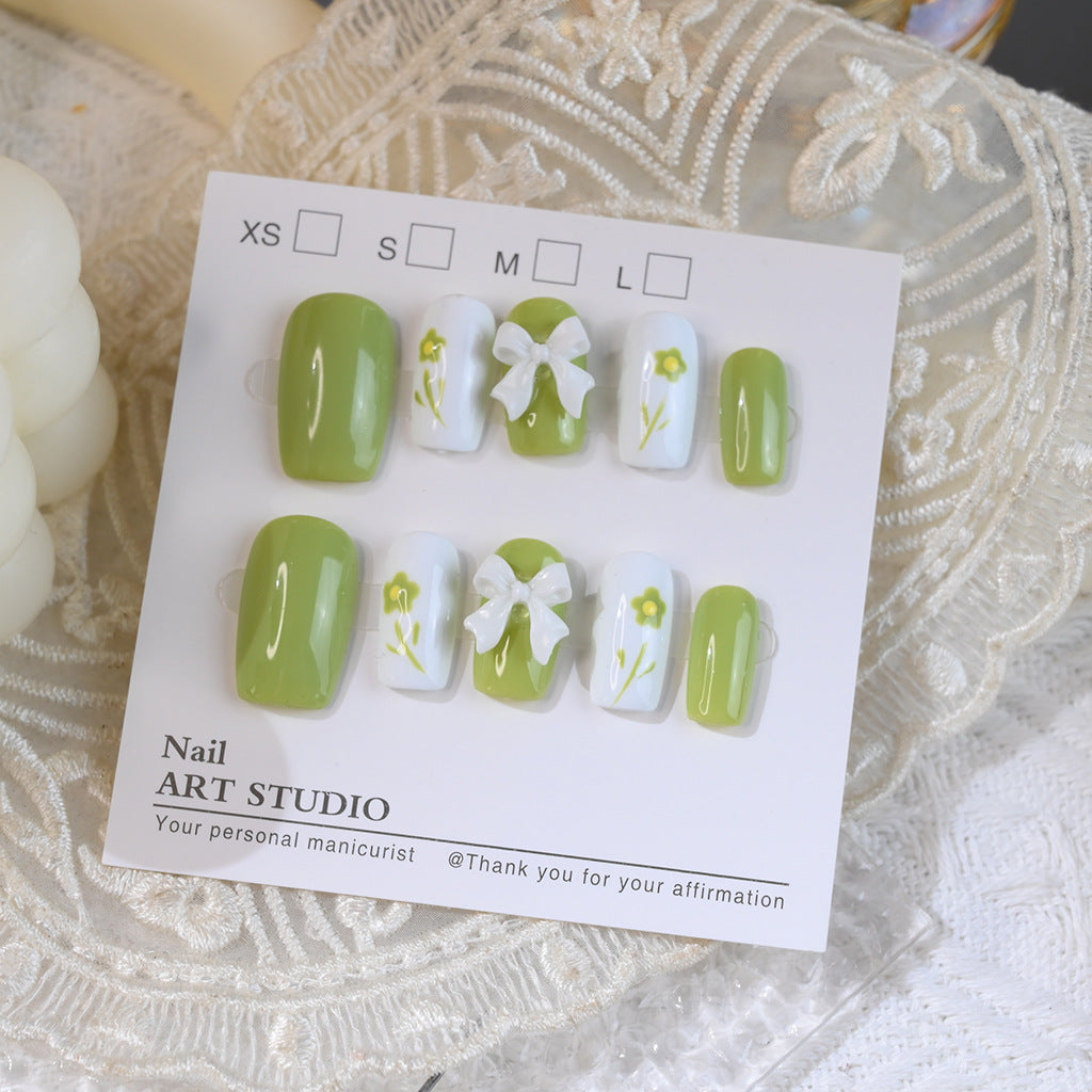 Decorative Press-On Nail Set with Floral Bow Design Stornfield