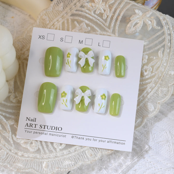 Decorative Press-On Nail Set with Floral Bow Design Stornfield