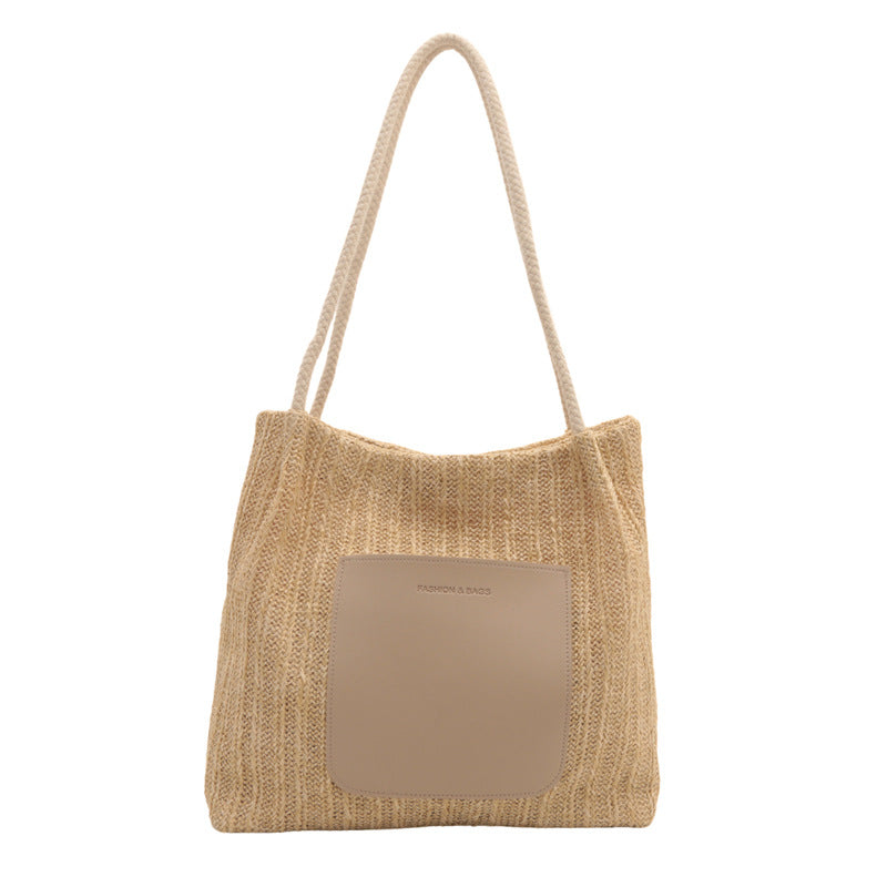 Textured Knit Tote Bag with Leather Accent