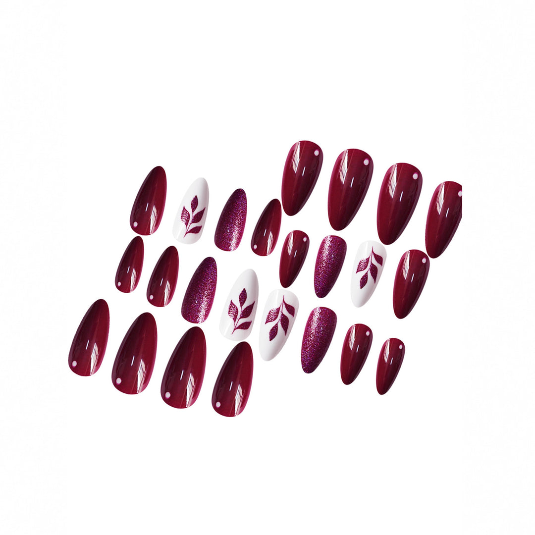 Artistic Press-On Nail Art Set with Glittery Leaf Design Stornfield