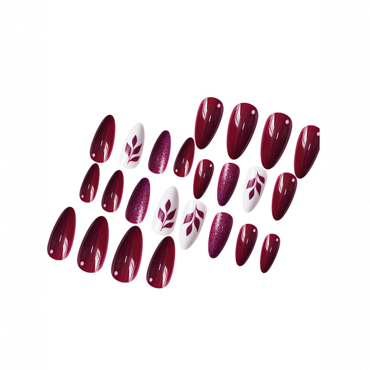 Artistic Press-On Nail Art Set with Glittery Leaf Design Stornfield