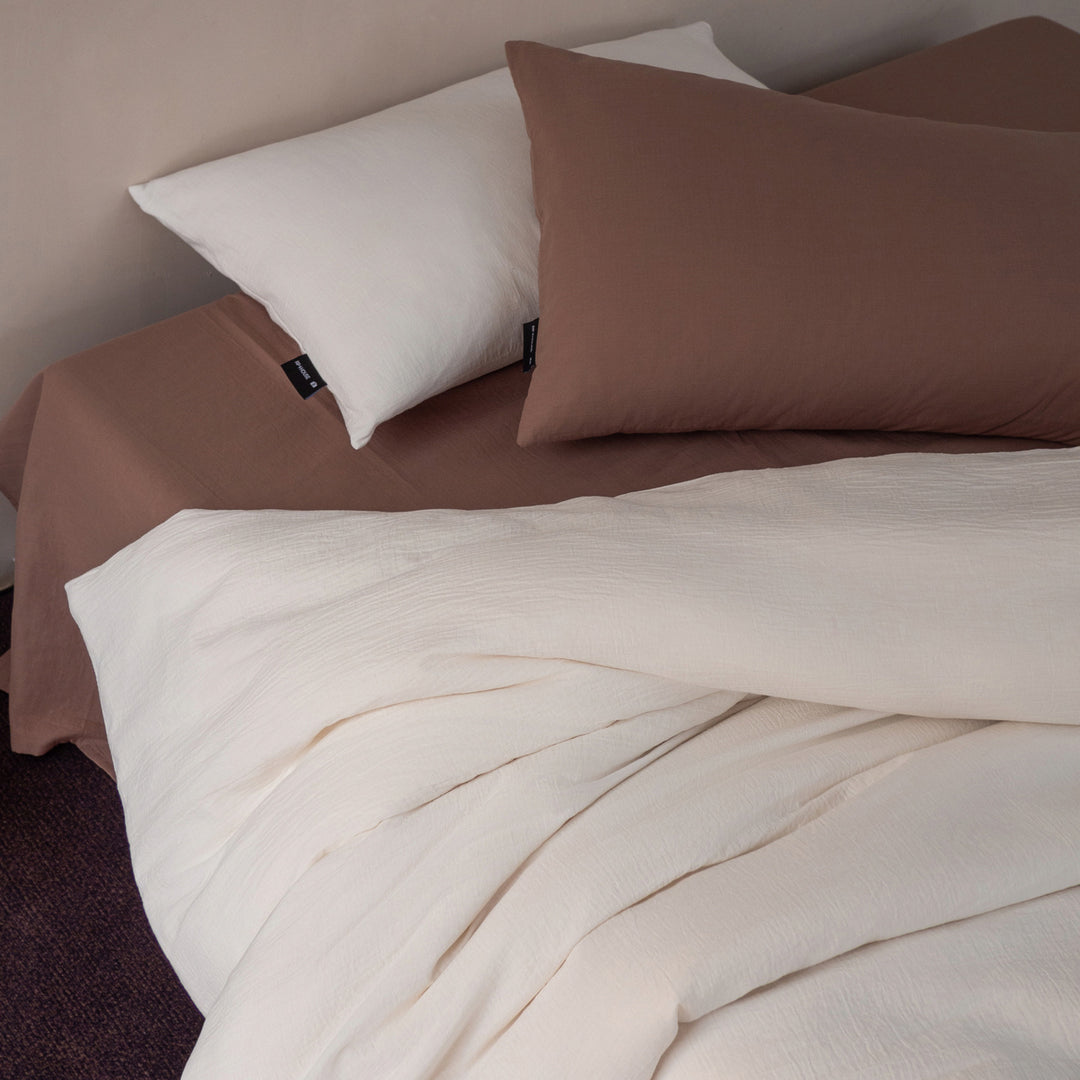 Washed Cotton Duvet Cover Set with Deep-Pocket Fitted Sheet & Oxford Pillowcases