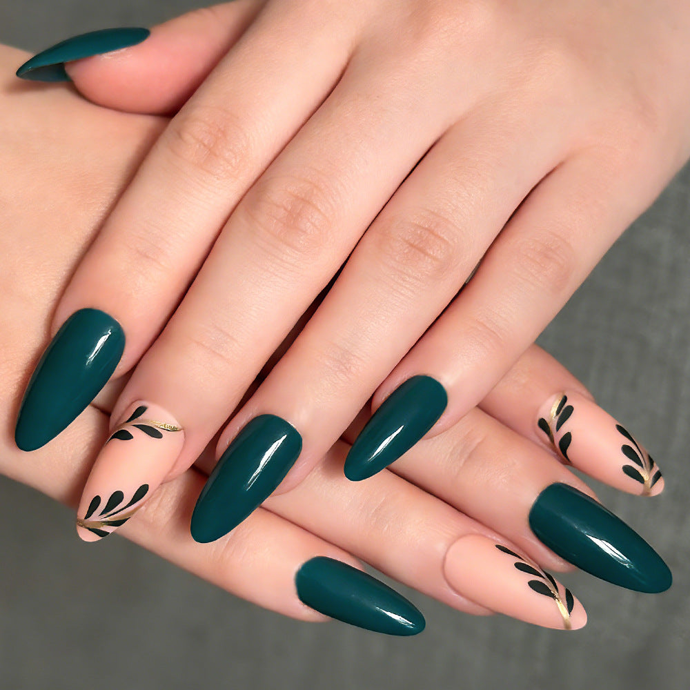 Artistic Press-On Nails with Leaf Design Stornfield