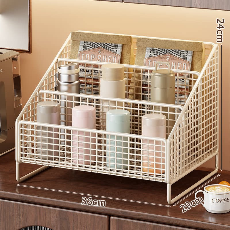 Three-Tier Angled Metal Mesh Countertop Organizer Rack
