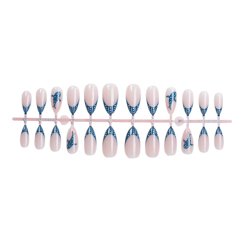 Artistic Press-On Nail Set with Decorative Whale Design Stornfield