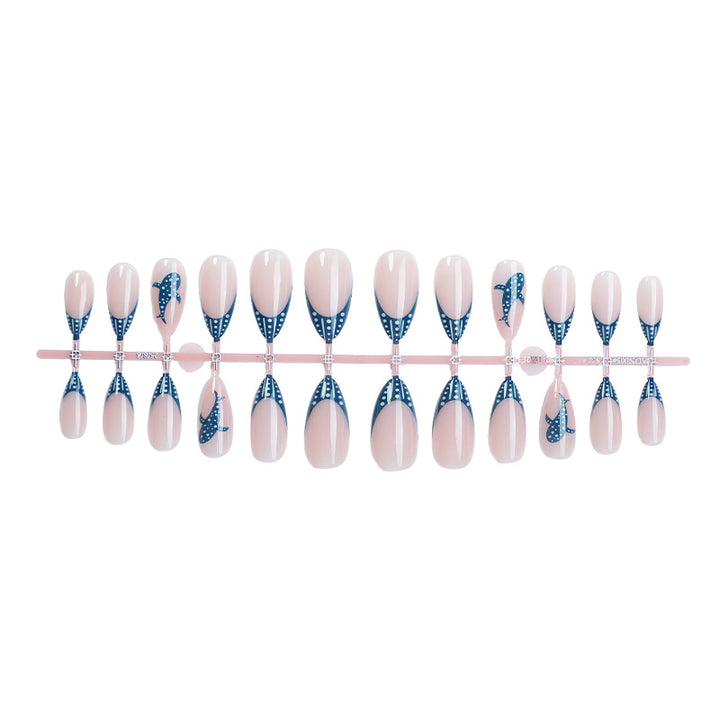 Artistic Press-On Nail Set with Decorative Whale Design Stornfield