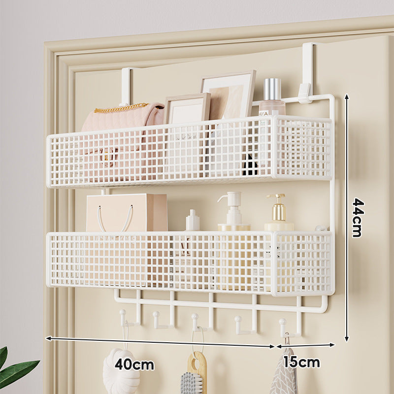 Over-Door Hanging Double-Tier Ventilated Mesh Storage Basket Organizer with Hooks