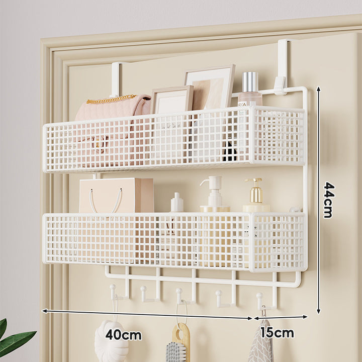 Over-Door Hanging Double-Tier Ventilated Mesh Storage Basket Organizer with Hooks