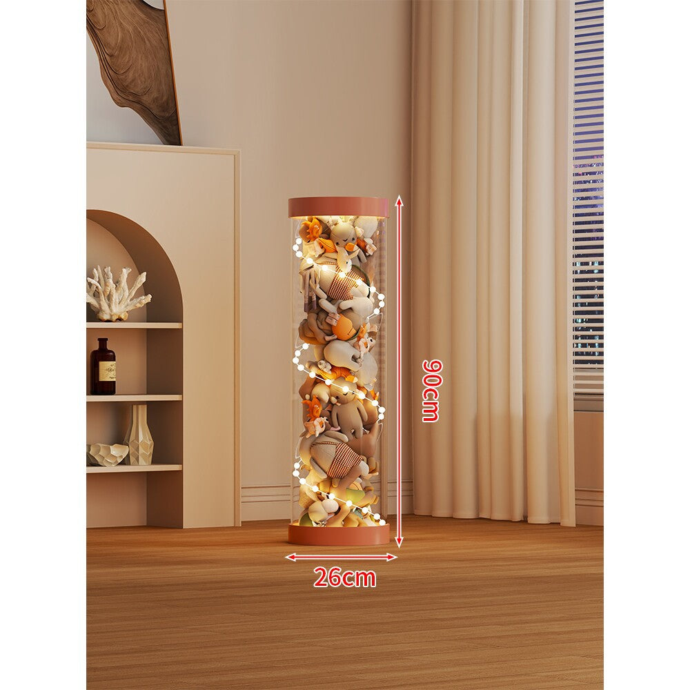 LED-lit Transparent Plush Toy Showcase Cylinder