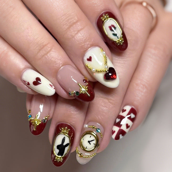 Creative nail art set with playful heart and clock motifs Stornfield