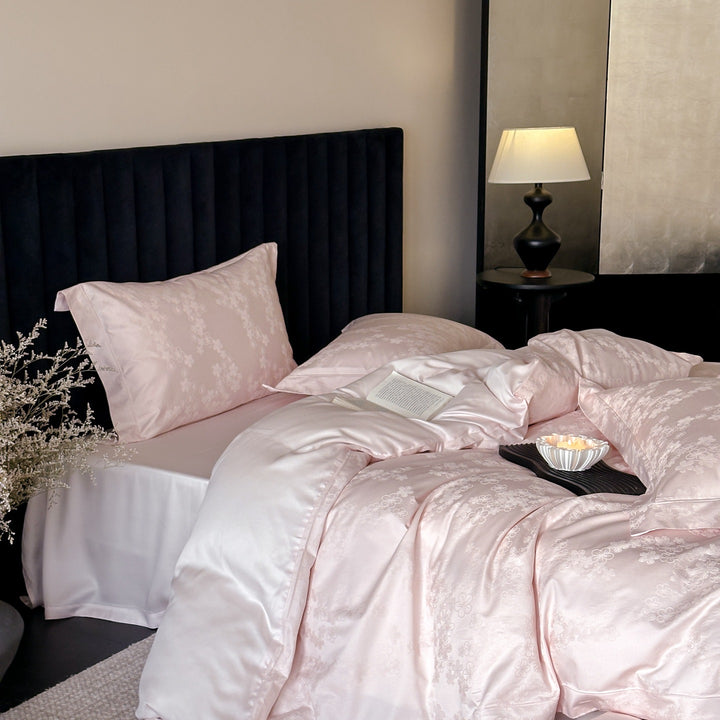Luxurious satin jacquard bedding with floral relief pattern