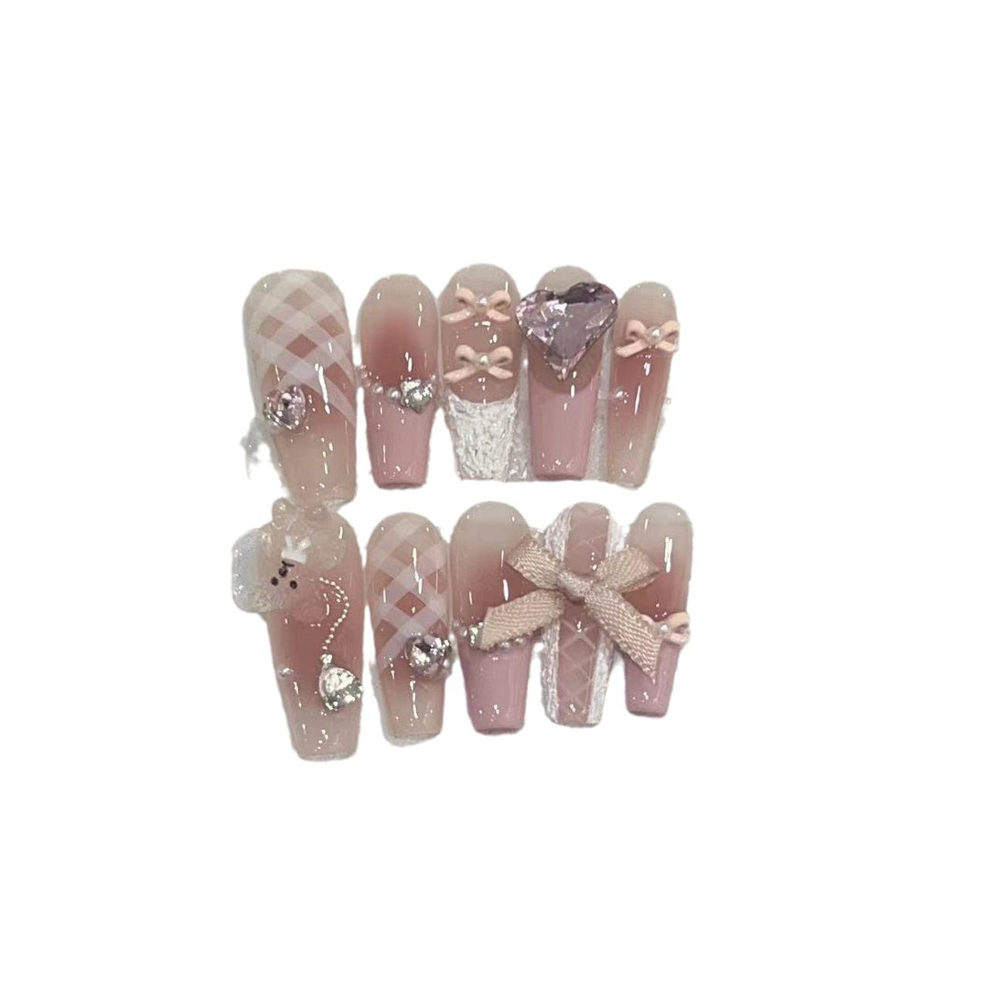 Artisan Floral Embellished Press-On Nail Set Stornfield