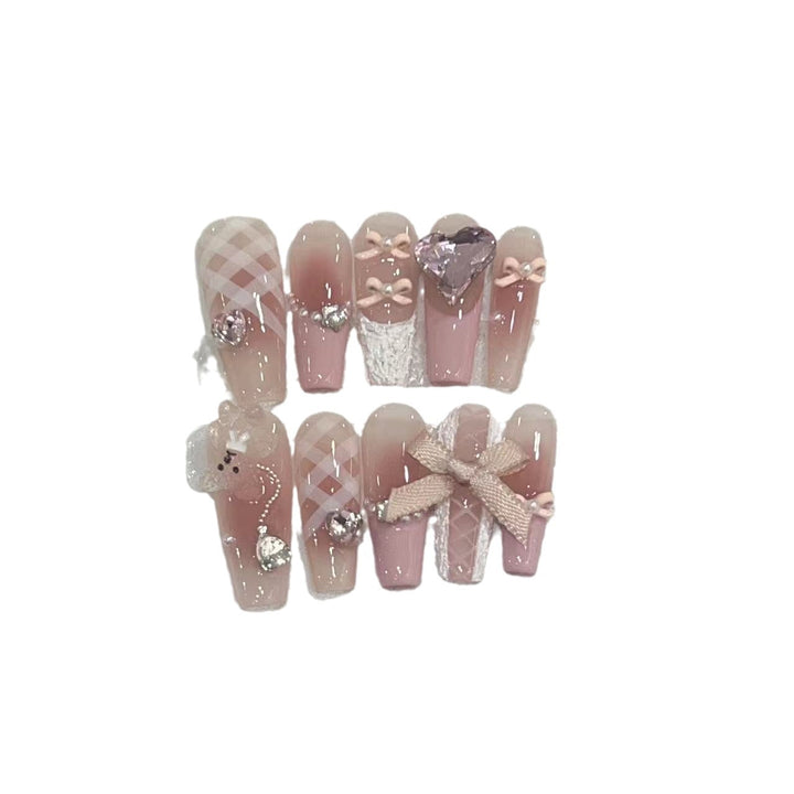 Artisan Floral Embellished Press-On Nail Set Stornfield
