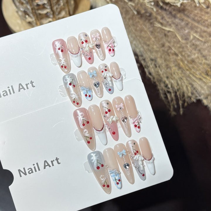 Decorative Press-On Nail Art Set with Charming Cherry Accents Stornfield