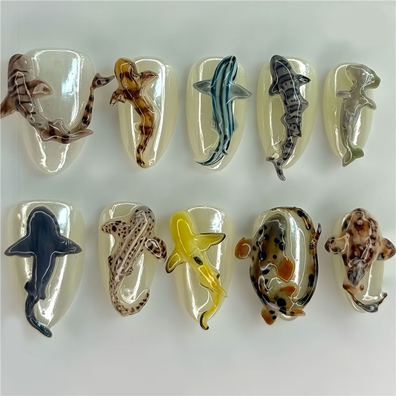 Artistic Shark-Themed Nail Extensions Stornfield