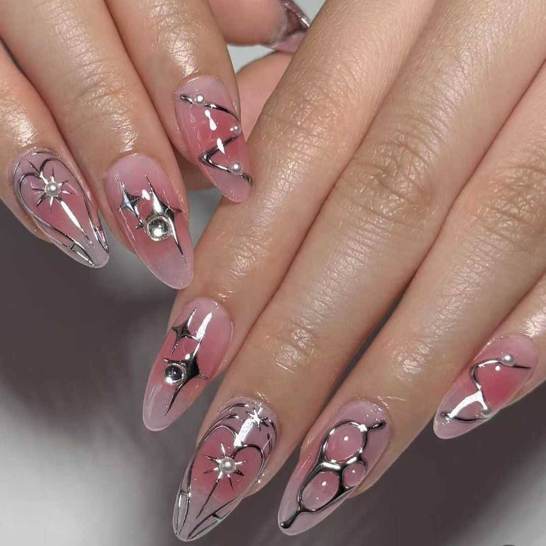 Acrylic Nail Set with Elegant 3D Design and Glamorous Accents Stornfield