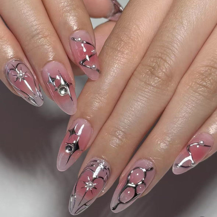 Acrylic Nail Set with Elegant 3D Design and Glamorous Accents Stornfield