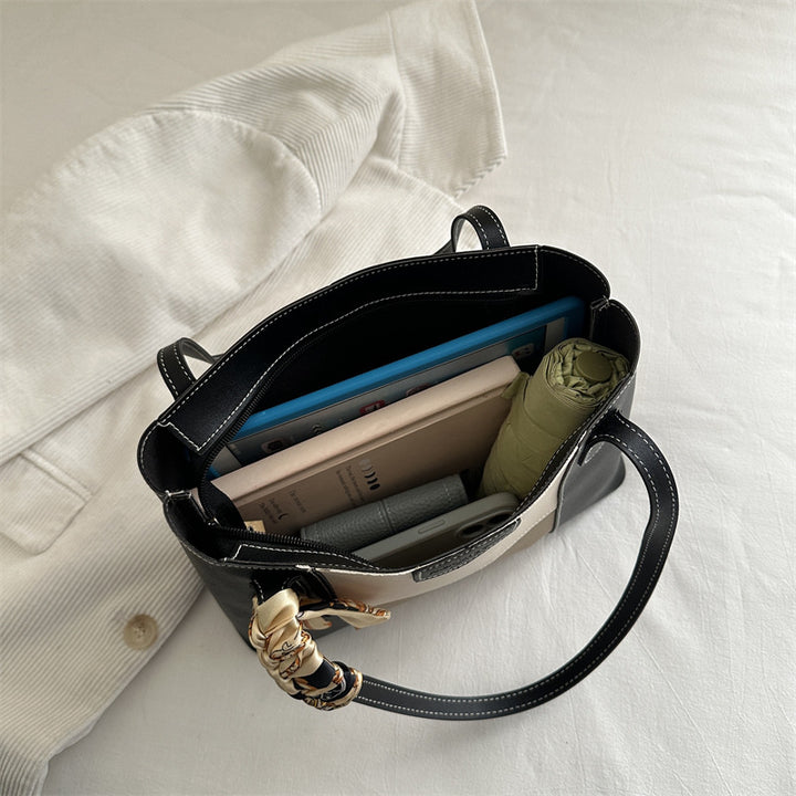 Structured Tote Handbag with Decorative Scarf