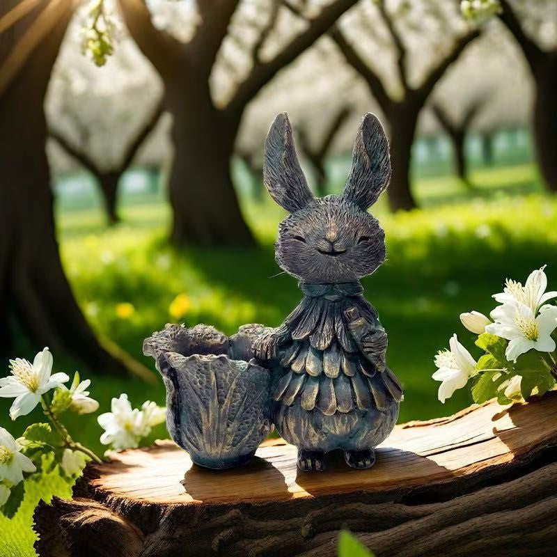 Adorable Rabbit Figurine with Lettuce Planter Stornfield