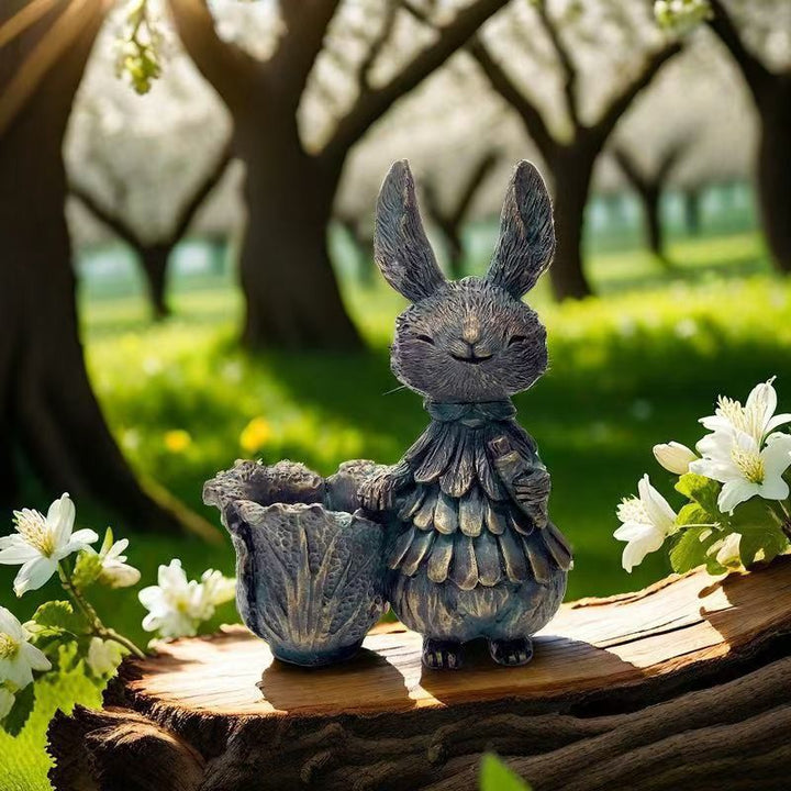 Adorable Rabbit Figurine with Lettuce Planter Stornfield