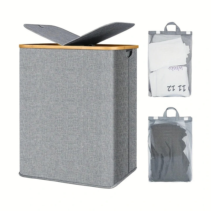 Robust laundry container with practical lid and inner pocket Stornfield