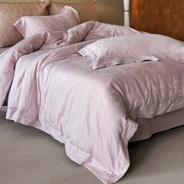 Luxe Textured Cotton-Linen Duvet Cover Set with Contrast Zigzag Trim and Quilted Euro Shams